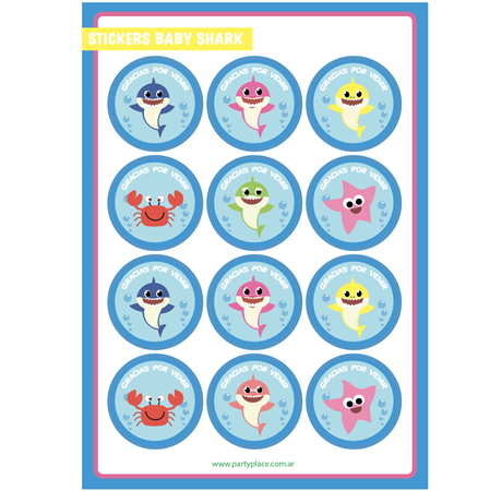 Stickers plancha Baby Shark redondas 12s 1u